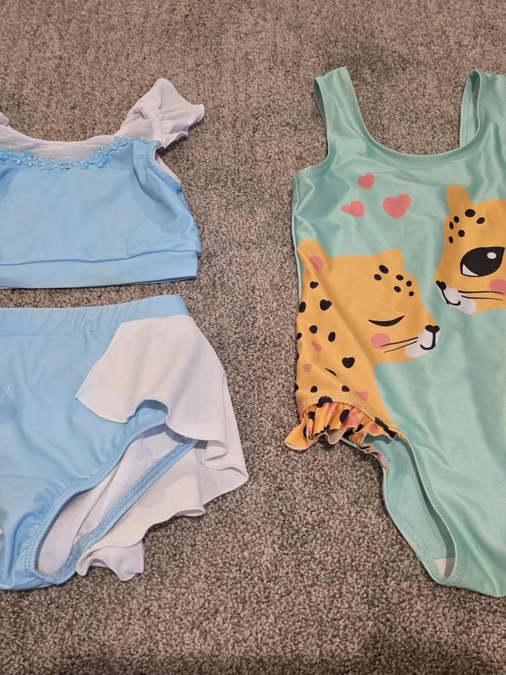 Girls' Mint & Light Blue Swim Set with Leopard Print